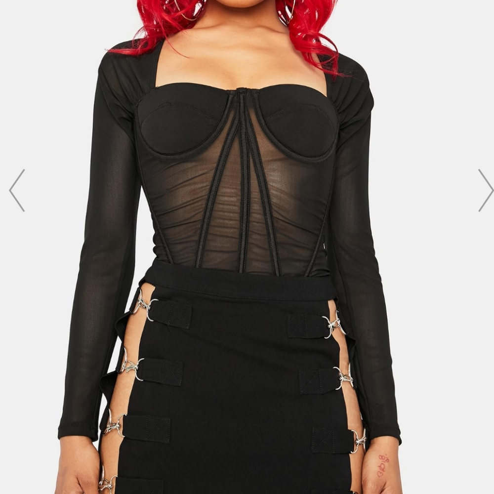 Dollskill large long sleeve black corset top